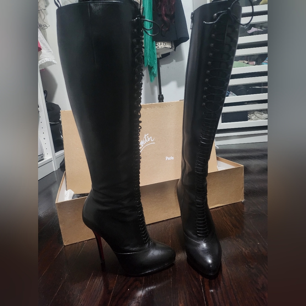 Christian Louboutin Black Lace-Up Heeled Boots